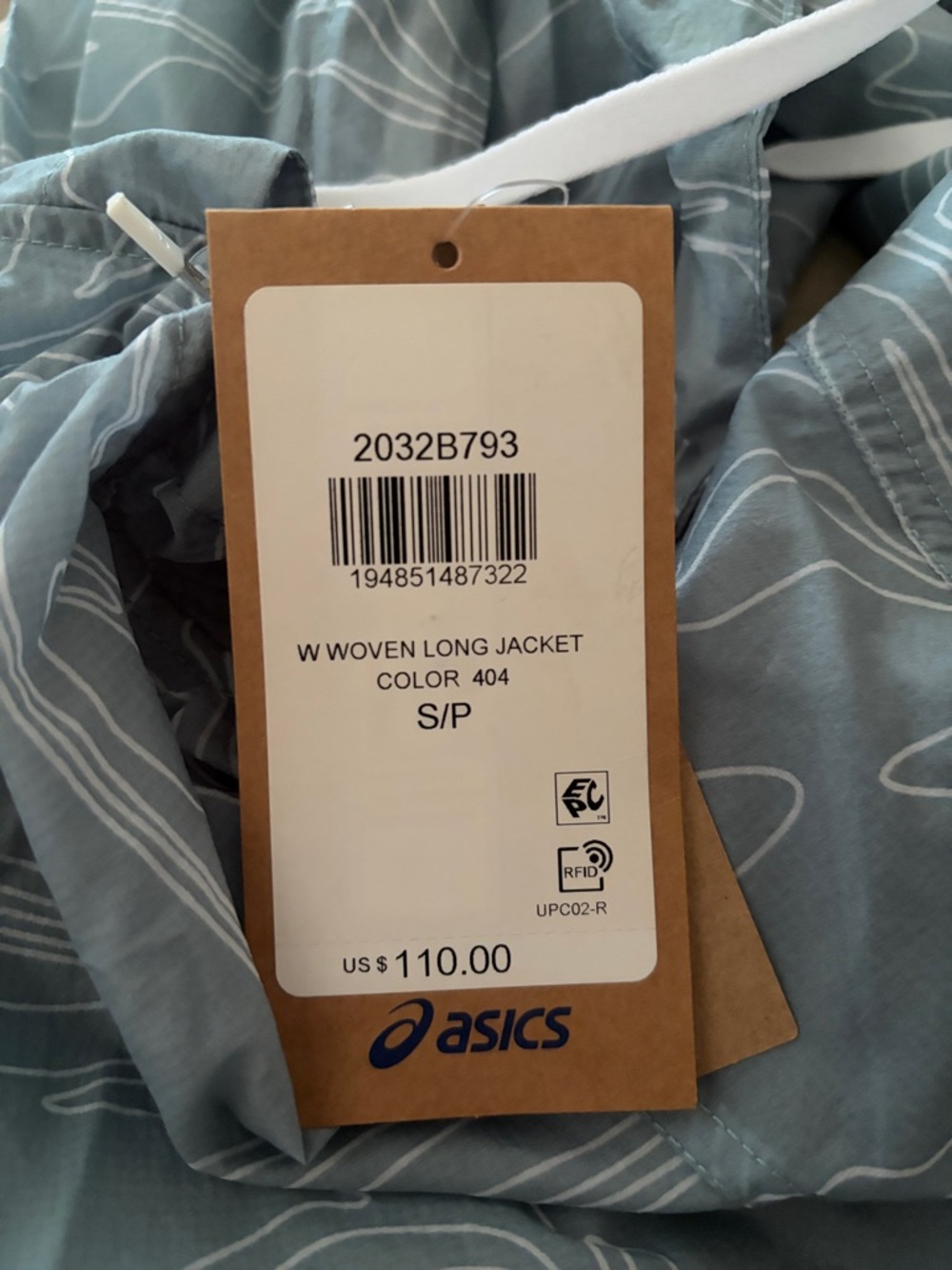 ASICS Women's Light Blue Woven Jacket with White Line Print, size small